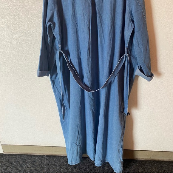 Blue Denim Maxi Trench Coat Jean Dress Jacket Womens Size 3X waist tie unbranded - Picture 7 of 12